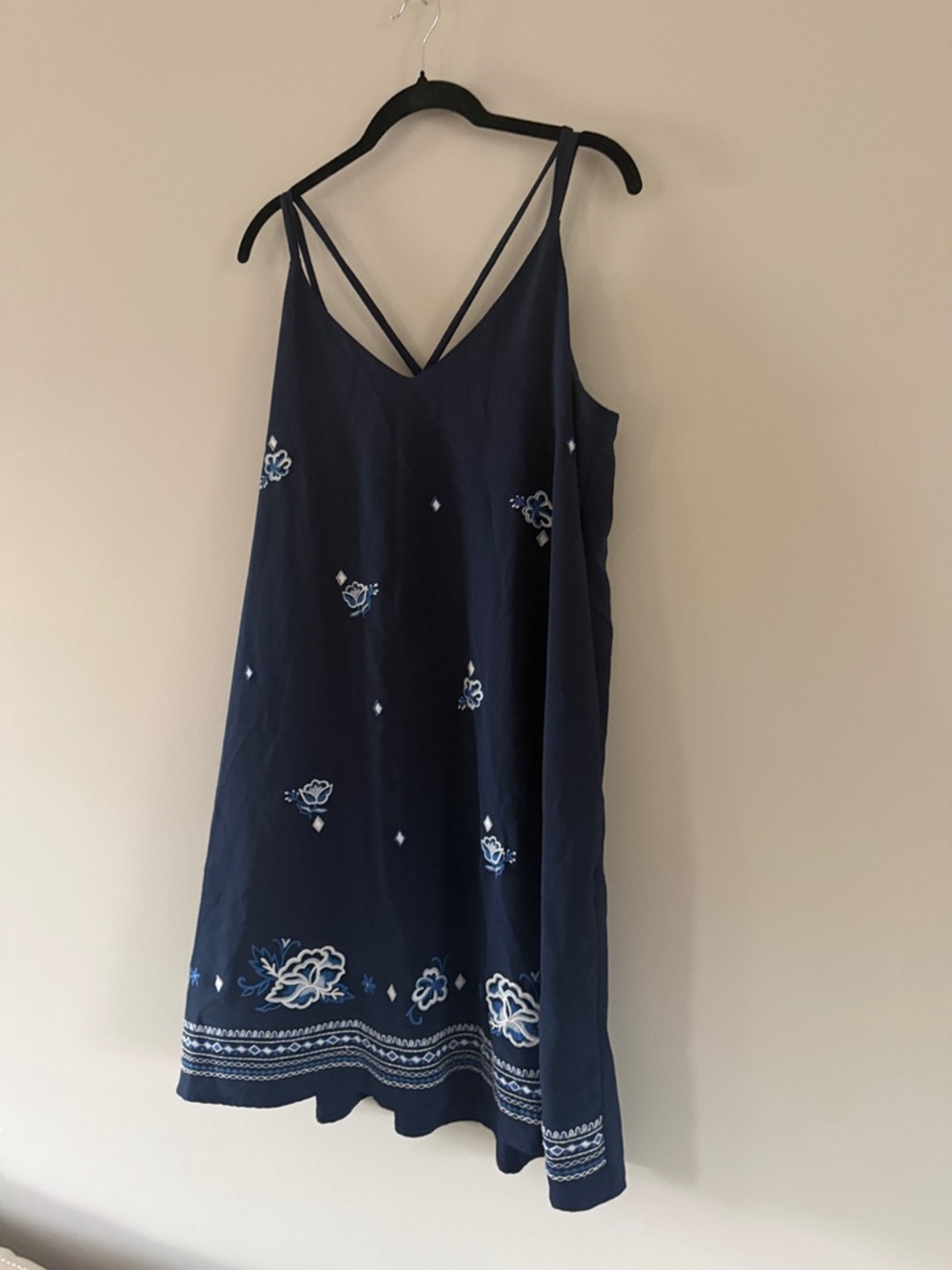 Xhilaration | Navy Blue Embroidered Floral Mini Dress - Picture 3 of 6